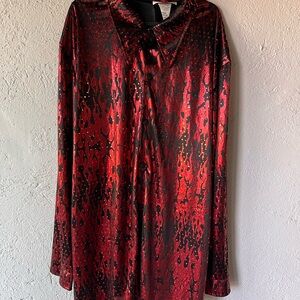 Charades Shirt Mens 3XL Red Metallic Disco Costume Long Sleeve Party Made USA